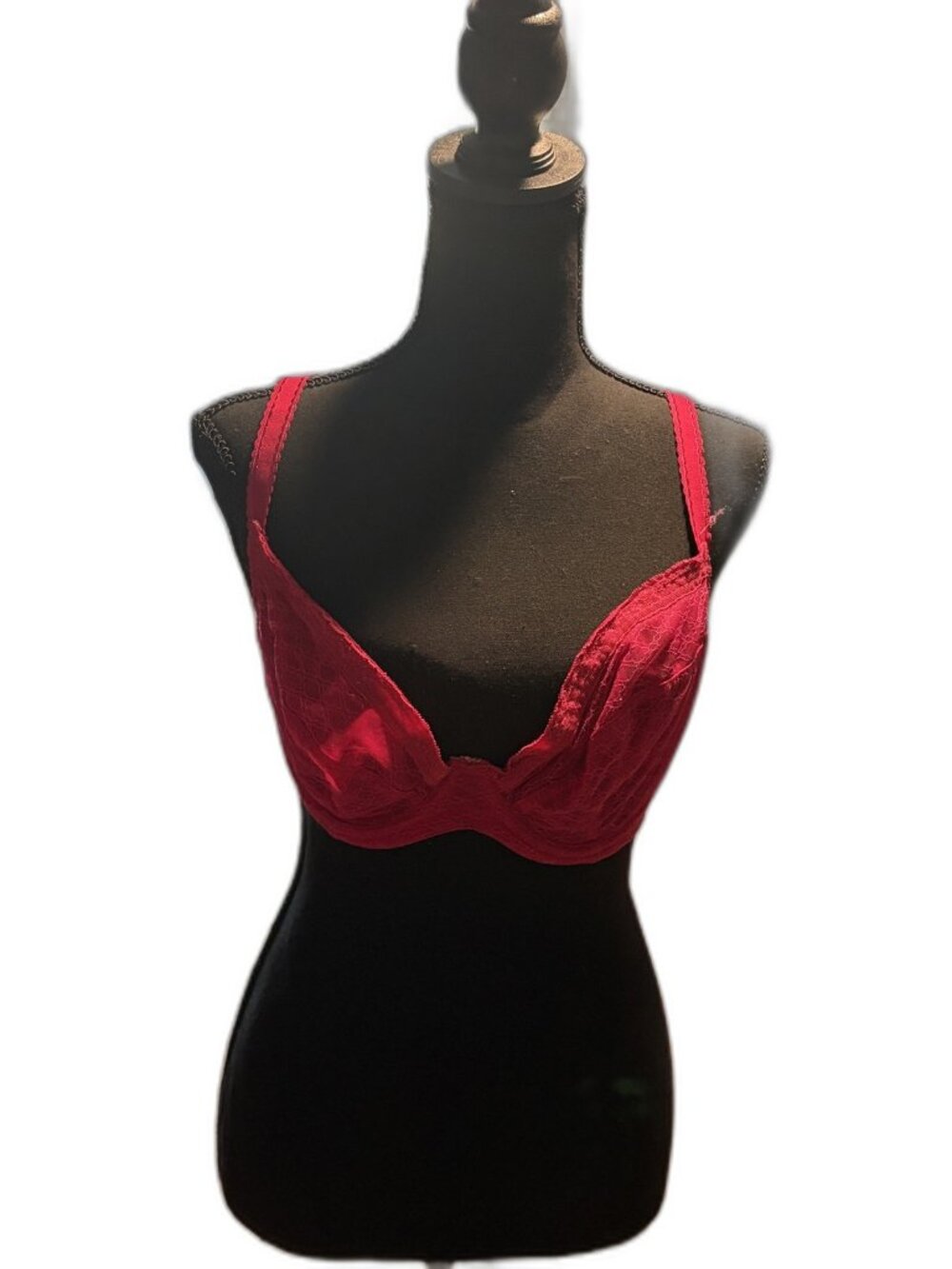 Panache Fontaine Plunge Bra 34F Deep Red Lace Underwire